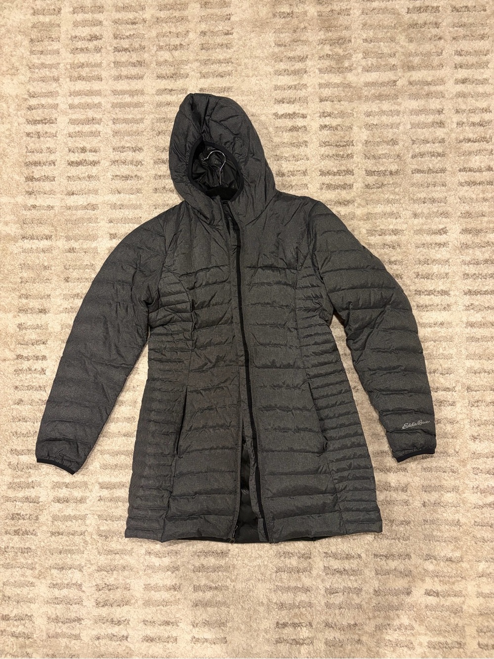 Eddie Bauer Women's Hooded Quilted Long Puffer Coat - Charcoal. Exc. Condition